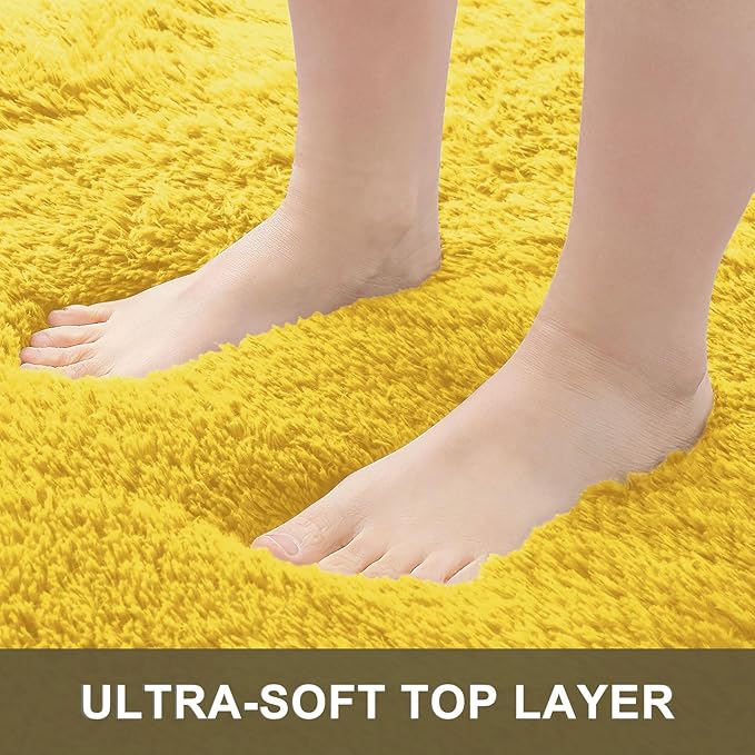 OLANLY 2x8 Machine Washable Runner Rugs for Hallway, Soft Fluffy Shaggy Bedside Rugs for Bedroom, Living Room, Indoor Floor Carpet for Kids Girls and Boys, Nursery Rooms, Home Decor Aesthetic, Yellow