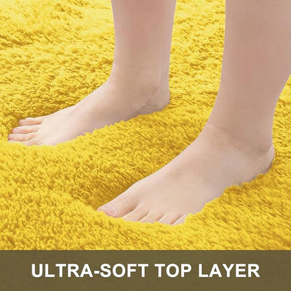 OLANLY 3x5 Machine Washable Small Bedside Rug, Soft Fluffy Shaggy Rugs for Living Room, Bedroom, Indoor Floor Carpet for Kids Girls and Boys, Preppy Dorms, Nursery, Home Decor Aesthetic, Yellow