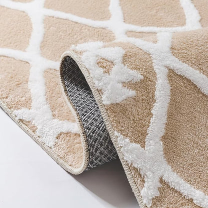 Beige 4x6 Area Rug Moroccan Shag Office Washable Carpet Soft Non Shedding Neutral Boho Doormat Plush Pile Modern Throw Rug for Entryway Kitchen Dining Room Bedroom Living Room