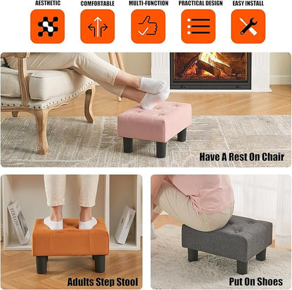 BRIAN & DANY Small Foot Stool, Velvet Foot Stools with Legs, Stable Small Footstool for Living Room, Blue