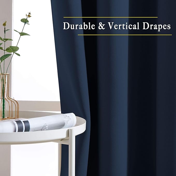 NICETOWN Blackout Living Room Curtains 102 inches Long - Grommet Thermal Insulated Window Drapes Room Divider Blinds Sound Reducing (W66 x L102, Navy, 2 Pieces)