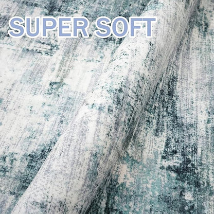 IOHOUZE Modern Abstract Area Rugs 5x7 Ft Washable Rugs for Living Room, Non Slip Dining Room Rug, Printed Faux Wool Rugs for Bedroom, Floor Carpet for Office Nursery Playroom, Sage Grey