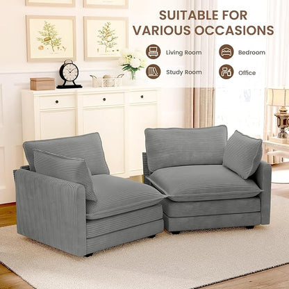 ROWHY 78'' Sectional 2 Seat Cloud Loveseat with 2 Throw Pillows, Modern Corduroy Love Seat, Convertible Cozy Sofa for Living Room, Bedroom and Office, Dark Grey