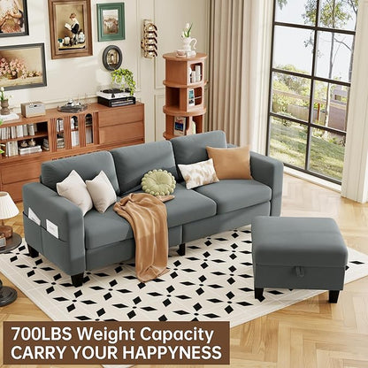 ZeeFu Sectional and Sofa Couches for Living Room - 78'' 3 Seater L-Shaped Modular Couch with Storage Ottoman - Modern Velevt Fabric Upholstered Sofa Set for Small Space Apartment Office