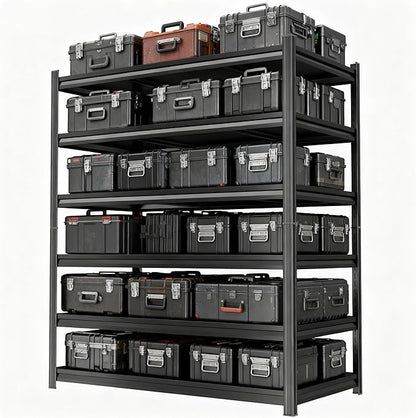 78'' Storage Shelves, 6-Tier Garage Metal Shelving Unit, 47''W*24''D Adjustable Heavy-Duty, Double-Layer Column with Reinforced Ribs,Capable of Bearing 3600 lbs for Garage, Warehouse, Kitchen Storage