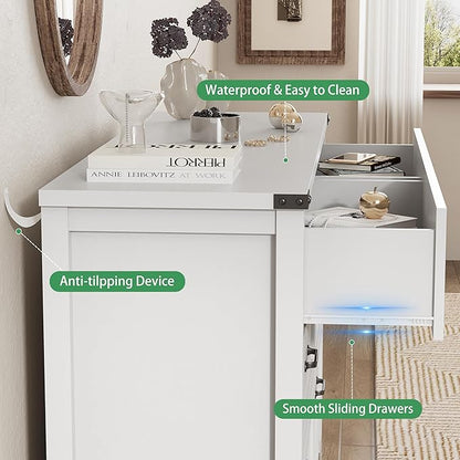 Dresser for Bedroom with 8 Drawers, 48" Wide Wood Chest of Drawers with Deep Drawers & Mental Handle, Modern Dresser TV Stand, Wooden Closet Storage Organizer for Living Room, Hallway, Entryway, White