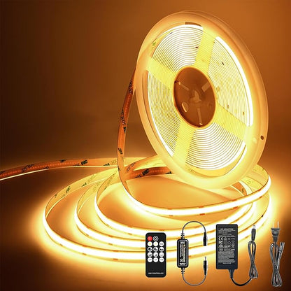 LED Strip Lights 32.8FT,Dimmable cob led Strip with Adapter and Remote,Superbright 24V led Tape,CRI90+,2700K Warm White led Strips,Indoor Perfect for Cabinet,Room,Kitchen,TV,Mirror