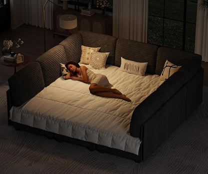 Modular Sectional Sofa with Adjustable Backrest, Large Convertible L/U-Shaped Sleeper Couch for Living Room, Cloud Sofa Bed Modern Reversible Design, Black