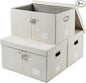 PRANDOM Storage Bins with Lids [3-Pack] Linen Fabric Foldable Storage Boxes Organizer Containers Baskets Cube with Cover Beige (23.4X15.9X11.4)