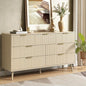 CARPETNAL Fluted 7 Drawer Dresser for Bedroom, 55" Wide Wooden Chest of Drawers with Rounded Corners, Gold Handles, Modern Storage Organizer for Bedroom, Hallway(Beige)