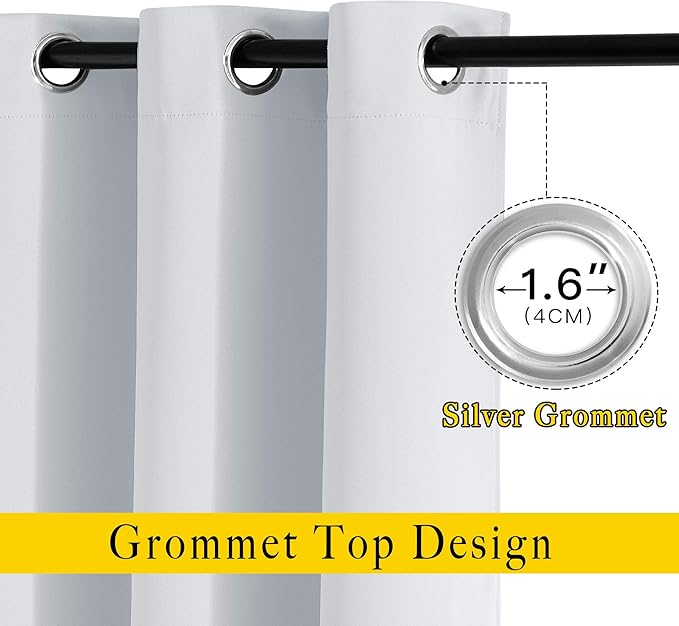 NICETOWN Room Darkening Curtains for Nursery, Grommet Thermal Insulated Light Blocking Window Treatments Sound Reducing for Bedroom, W37 x L72, 2 Panels, Greyish White