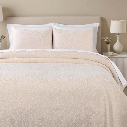 Superior 3 Piece Bedspread Set, Home Bed Decor, Decorative Bed Spread, 2 Pillow Shams, Medium Weight Blanket, Floral Matelasse Coverlet, Bedding Essentials, Enzy Collection, King, Ivory