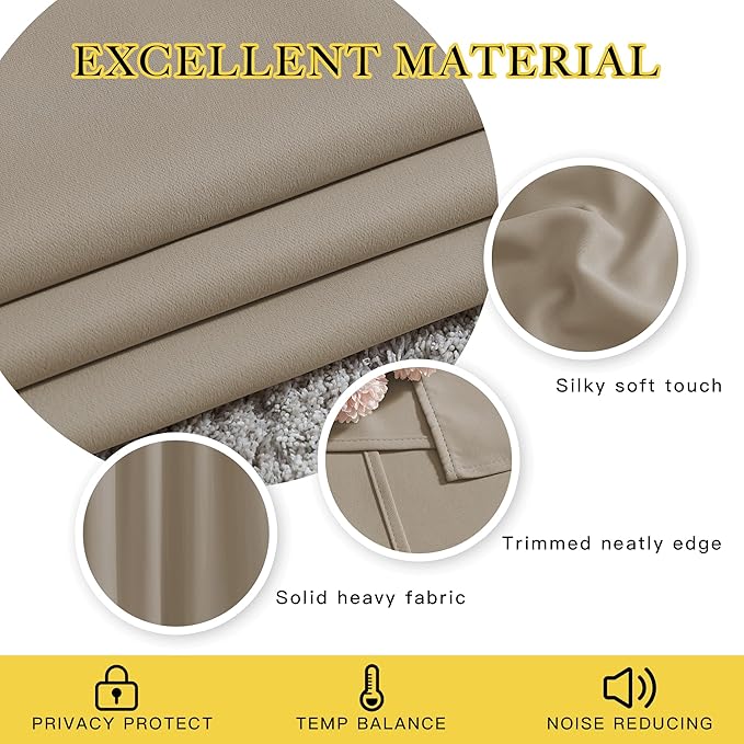 NICETOWN Taupe Blackout Curtains for Living Room, Grommet Thermal Insulated Room Darkening Window Treatments Sound Proof Drapes for Bedroom/Boys Room, 2 Panels, W52 x L90