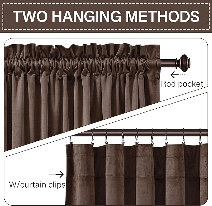 StangH Reddish Brown Curtains 90 Inch, Luxury Soft Velvet Thermal Insulated Privacy Noise Reducing Window Drapes Thick Curtains for Living Room Sliding Door, W52 x L90, 2 Panels