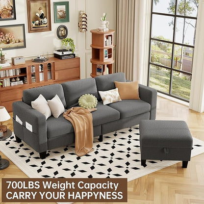 ZeeFu Sectional and Sofa Couches for Living Room - 78'' 3 Seater L-Shaped Modular Couch with Storage Ottoman - Modern Velevt Fabric Upholstered Sofa Set for Small Space Apartment Office