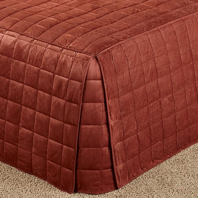 Touch of Class Camden Luxury Bedding | Warm Russet Color | Grande Fitted Bedspread | Faux Suede Box Quilted Design | Designed 3 Piece Set Includes Cal King Bedspread and 2 King Shams