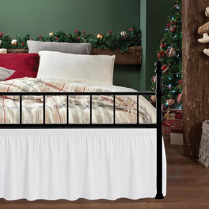 Biscaynebay Wrap Around Bed Skirts with Split Corners for Twin/Twin XL Beds 18" Drop, White Adjustable Elastic Dust Ruffles Easy Fit Wrinkle Resistant Silky Luxurious Fabric Machine Washable