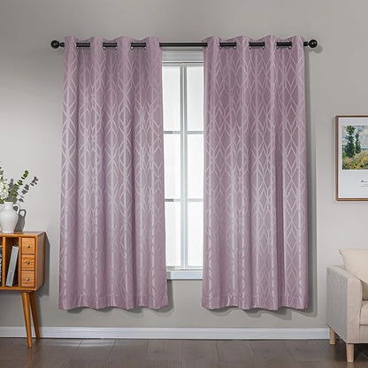Amazon Basics Jacquard 2-Piece 100% Blackout Curtains, Living Room and Bedroom Drapes, Thermal Insulated Window Treatment, 52"x72", Pink