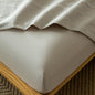 MooMee Fitted Bottom Sheet Only 100% Washed Cotton Linen Like Textured Breathable Durable Soft Comfy Deep Pocket Fits Mattress up to 17" (Cream Grey, King) New