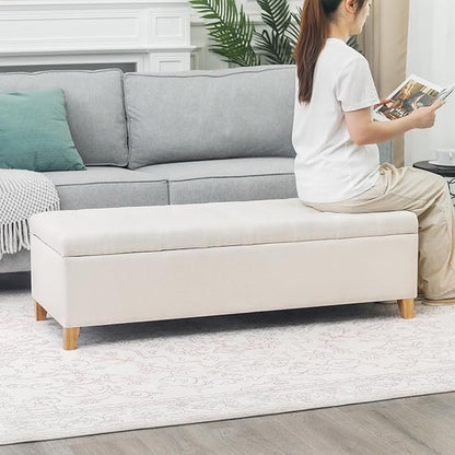 Joveco Storage Ottoman Bench, 51" Rectangle Long Bench, for Bedroom, End Foot of Bed, Living Room, Entryway, Beige