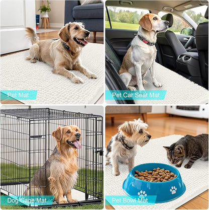 OLANLY Dog Door Mat for Muddy Paws 44x32, Absorbs Moisture and Dirt, Absorbent Non-Slip Washable Doormat, Quick Dry Chenille Mud Mat for Dogs, Entry Indoor Entryway Carpet for Inside Floor, Ivory