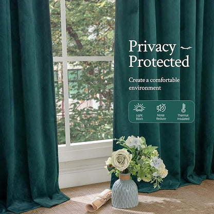 LAMIT Teal Velvet Curtains 84 Inch Length for Living Room, Soft Thermal Insulated Panels Room Darkeing Back Tab and Rod Pocket Christmas Drapes for Bedroom/Party/Hotel Hall, 2 Panels, 52 x 84 Inch