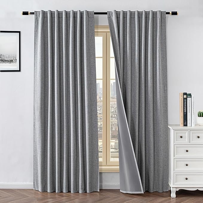 100% Blackout Curtains for Living Room, 96 Inch Curtains 2 Panel Set Light Blocking, Back Tab & Rod Pocket Thermal Insulated Drapes Bedroom Windows Home Decor(52W × 96L inch, Light Grey)