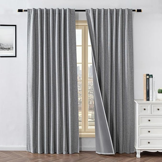 100% Blackout Curtains for Living Room, 96 Inch Curtains 2 Panel Set Light Blocking, Back Tab & Rod Pocket Thermal Insulated Drapes Bedroom Windows Home Decor(52W × 96L inch, Light Grey)
