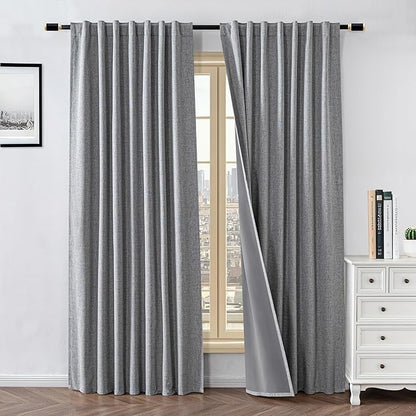 100% Blackout Curtains for Living Room, 72 Inch Curtains 2 Panel Set Light Blocking, Back Tab & Rod Pocket Thermal Insulated Drapes Bedroom Windows Home Decor(52W × 72L inch, Light Grey)
