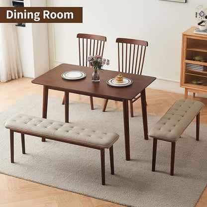 40'' Solid Wood Dining Bench with Cushion, Faux Leather Upholstered Bench for Dining Room Table, Kitchen, Entryway, or Bedroom End of Bed