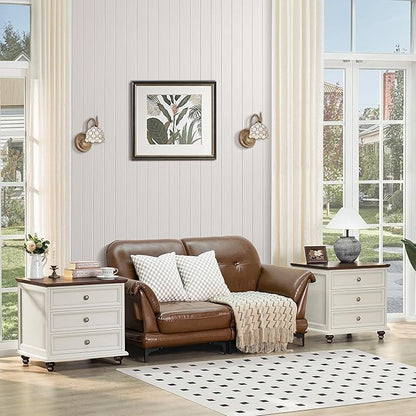 24" Wide Farmhouse Night Stand,Large End Table with 3 Drawers & Metal Handle,Wood Dresser for Bedroom, White Bed Side Table Chest of Drawers Cabinet,Nightstand for Living Room,Closet