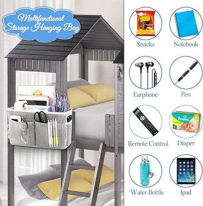 Retyion Bedside Hanging Storage Basket Headboards Bunk Beds Dorm Rooms Organizer Caddy for Storage (2Pack Grey)