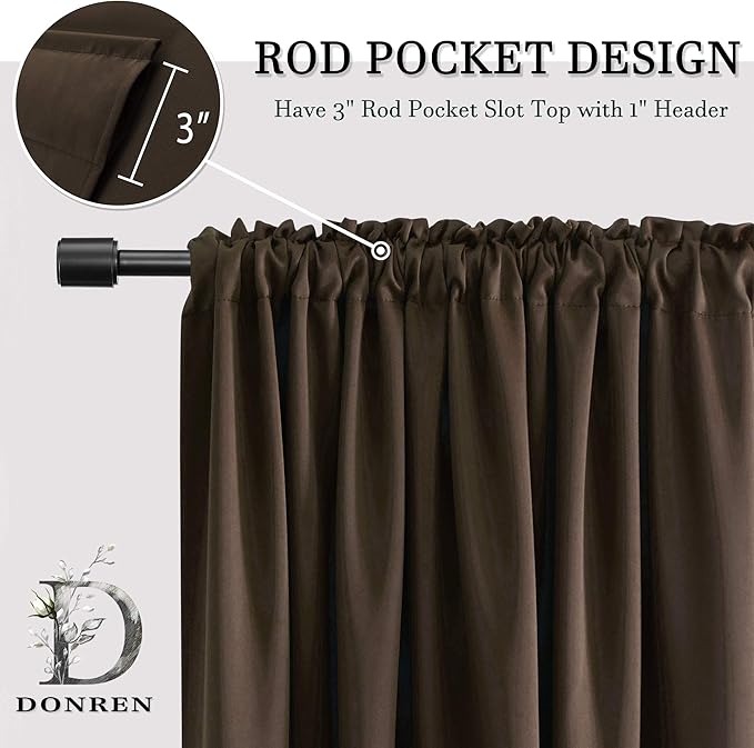 DONREN 2 Panels 84 inch Length Chocolate Brown Blackout Curtain Panels for Bedroom - Rod Pocket Room Darkening Thermal Insulated Drapes Curtains for Living Room (42 x 84 Inches Long)