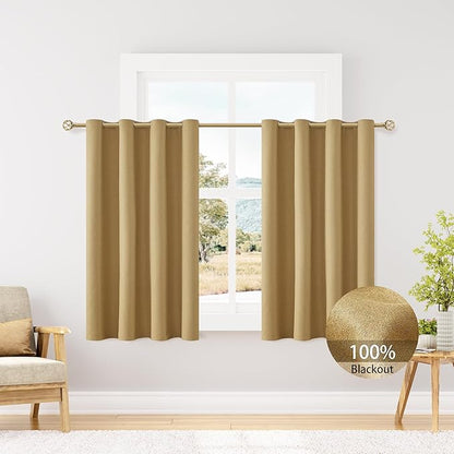 ChrisDowa 100% Blackout Mustard Yellow Solid Curtains 54 Inches Long 2 Panels for Bedroom Living Room,Farmhouse Room Darkening Thermal Insulated Soundproof Grommet Top Window Treatment Drapes,52x54