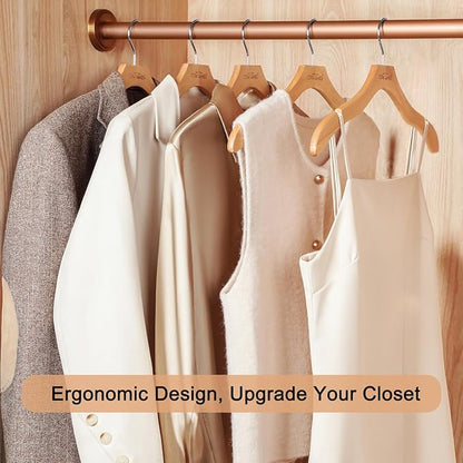 TOPIA HANGER Wooden Coat Hangers 12 Pack, Premium Wood Top Suit Hangers with No Shoulder Bump, 360° Swivel Hook and Cut Notches Clothes Hangers for Sweater, Coat, Shirts, Jackets, Dress, Natural CT84N