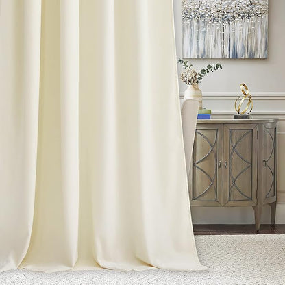 RYB HOME Velvet Curtains 63 inches Length, Back Tab & Rod Pocket Soft Fabric Curtains & Drapes for Bedroom Bathroom Cafe, Cream White, W 42 x L 63, 2 Panels Set