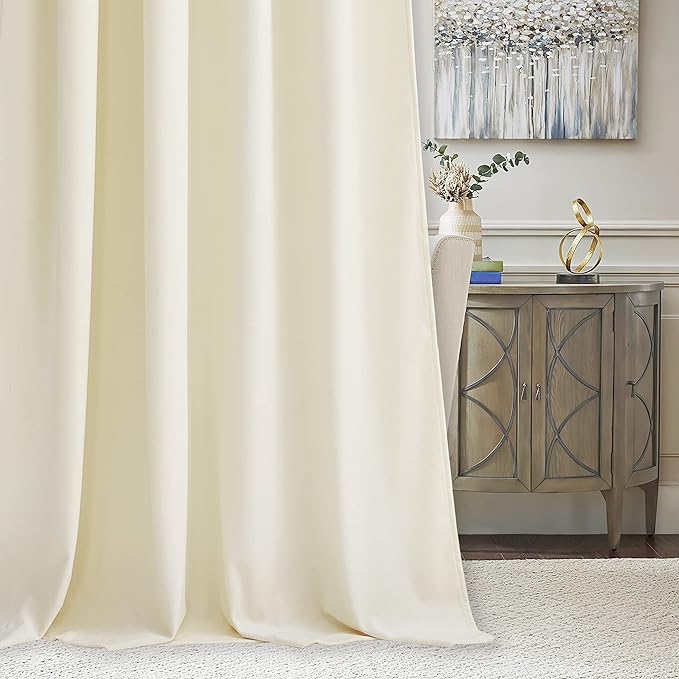 RYB Home White Velvet Curtains 84 inches - Room Darkening Energy Saving Curtain Panels Soft Luxury Privacy Window Covering for Living Room Studio Apartment, Cream White, W52 x L84 inches, 2 Panels