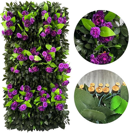 GLANT Expandable Fence Privacy Screen for Balcony Patio Outdoor,Decorative Faux Ivy Fencing Panel,Artificial Hedges (Single Sided Leaves) (1, Branches -Purple Rose)