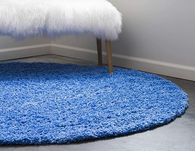 Unique Loom Solid Shag Collection Area Rug (6' 1" Round, Periwinkle Blue)