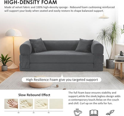 80” Convertible Sofa Bed, Cloud Boneless Couch Floor Sleeper Bed with Pillows, Corduroy Compression Sofa in Box, No Assembly Modular Lounge Couch for Living Room, Smog Gray