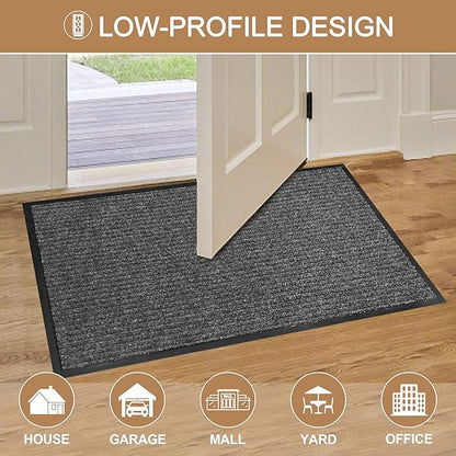 Durable Front Door Mat, Heavy Duty Indoor Outdoor Doormat, 48” x 36” Low Profile Outdoor Mats for Home Entrance, Stain and Fade Resistant Shoe Scraper Mat, Ideal for High Traffic Area