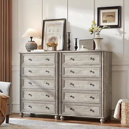 Farmhouse 5 Drawers Dresser for Bedroom, Wood 45" Tall Chest of Drawers, Dresser Rustic Storage Dressers Organizer with Metal Handle Closet for Living Room, Hallway Entryway