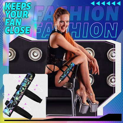 Summer Rave Fan Thigh Holster Rave Fan Holder Folding Hand Pouch Foldable Sleeves with Waist Belt for Thigh Party