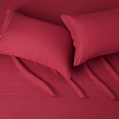 Amazon Basics Lightweight Super Soft Easy Care Microfiber 4-Piece Bed Sheet Set with 14-Inch Deep Pockets, King, Burgundy, Solid