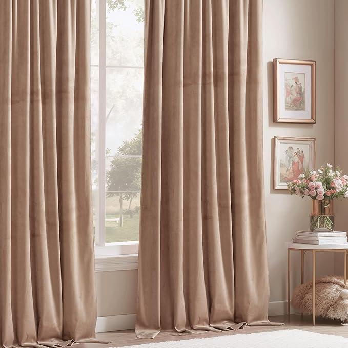 StangH Luxury Velvet Curtains 105 inches Long Blush Beige Pink Window Drapes for Girls Bedroom Soft Thermal Insulated Privacy Curtains for Sliding Door/Dining Room, W52 x L105, 2 Panels