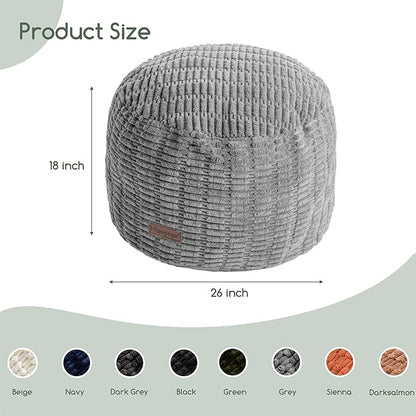 HIGOGOGO Pouf Ottoman Stuffed Round Modern Foam Filled Foot Rest Poufs for Living Room Chair Decorative 26 X 18 Inches Boho Relax Stool for Wedding Christmas Party, Light Grey