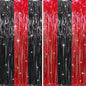 GOER 6.4 ft x 8.2 ft Metallic Tinsel Foil Fringe Curtains,Pack of 2 Party Streamer Backdrop for Birthday,Graduation Decorations and New Year Eve (Black&Red)