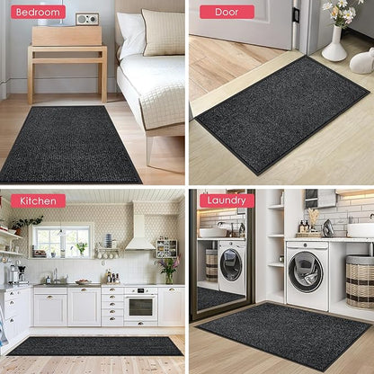 Kuyal Front Door Mat, 4'x8' Indoor Outdoor Entrance Mat, Commercial Floor Mats Inside Outside Entrance, Heavy Duty Durable Welcome, Rubber Backing Non Slip Outdoor Mats for Entryway,Black