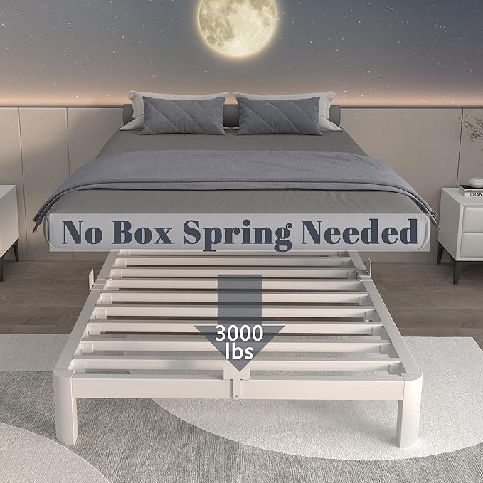 ITIMIDI 6 Inch Twin White Bed Frames, Platform Bed Frame with Metal Gaskets, Heavy Duty Steel Support 3000 LBS, No Box Spring Needed, Anti-Slip Mattress Stopper, Easy Assembly