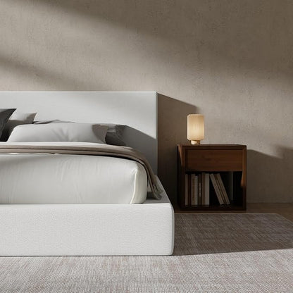 RECCI Cloud Upholstered Queen Bed Frame with Headboard, 5 Inch Foam Padded Platform, No Box Spring, Easy Assembly (Snow White)